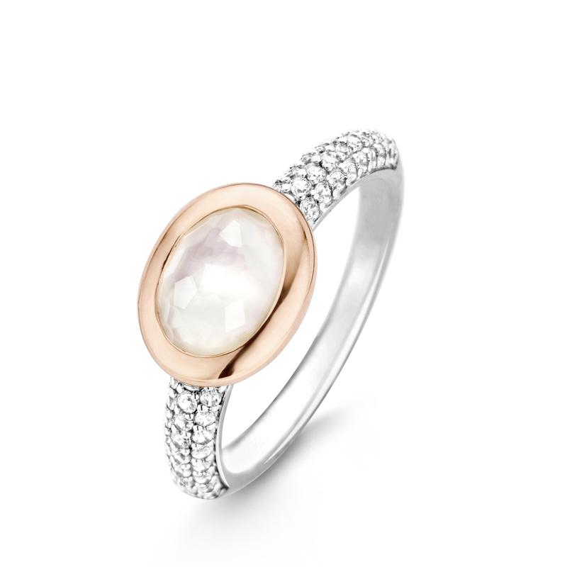 Ti Sento Milano Women's 925 Sterling Silver Ring With Oval Mother of Pearl And Zircons