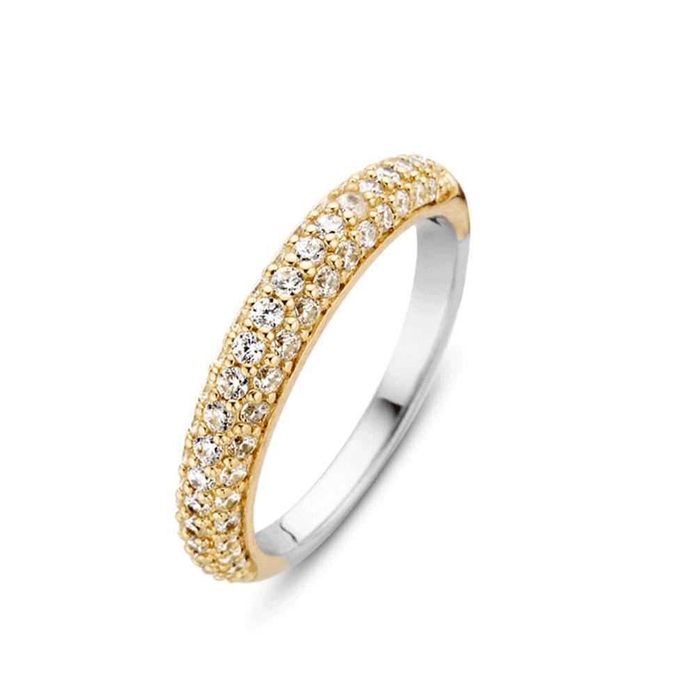 Women's 925 Sterling Silver Yellow Gold Plated Ring Ti Sento Milano With Cubic Zirconia Pavè