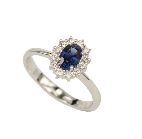 Princess Kate Ring Valenza Jewelry In White Gold With Blue Sapphire And Diamonds