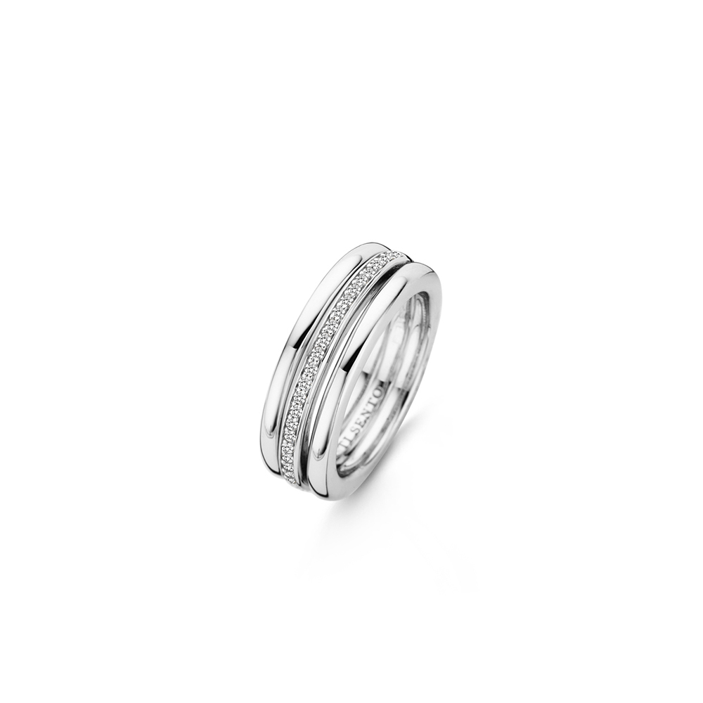 Ti Sento Milano Ring Domed Band in Silver and Zircons