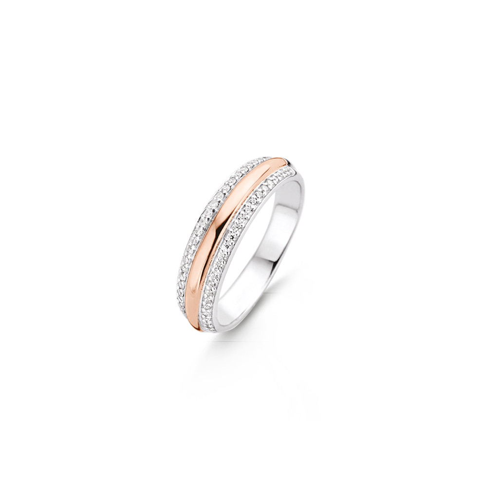 Ti Sento Milano Ring Rosy Stripe Wedding Band with Zircons in Sterling Silver