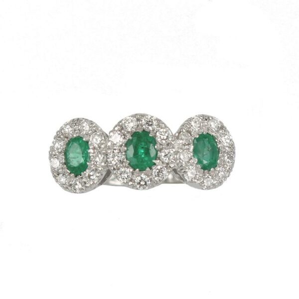 Fabio Ferro Trilogy Ring in White Gold with Emeralds and Brilliant Cut Diamonds
