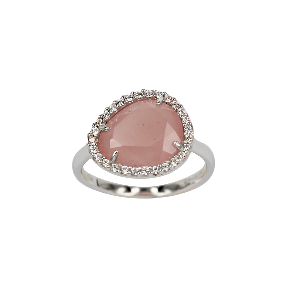 Fabio Ferro Fascino Ring in White Gold Pink Hydrothermal Quartz and Zircons