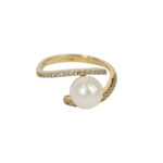 Fabio Ferro Abbraccio Onda Ring with Pearl in Yellow Gold and Zircons