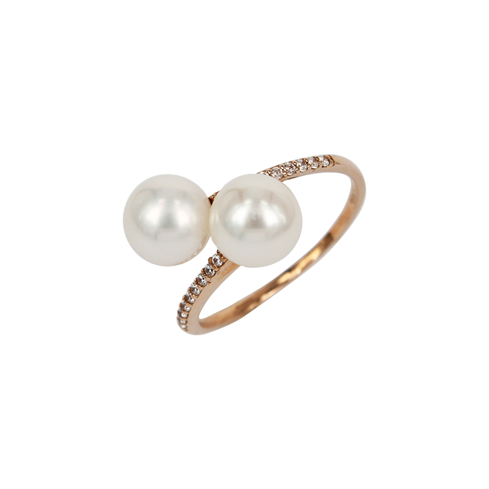 Fabio Ferro Contrariè Pearls Ring in Rose Gold and Zircons