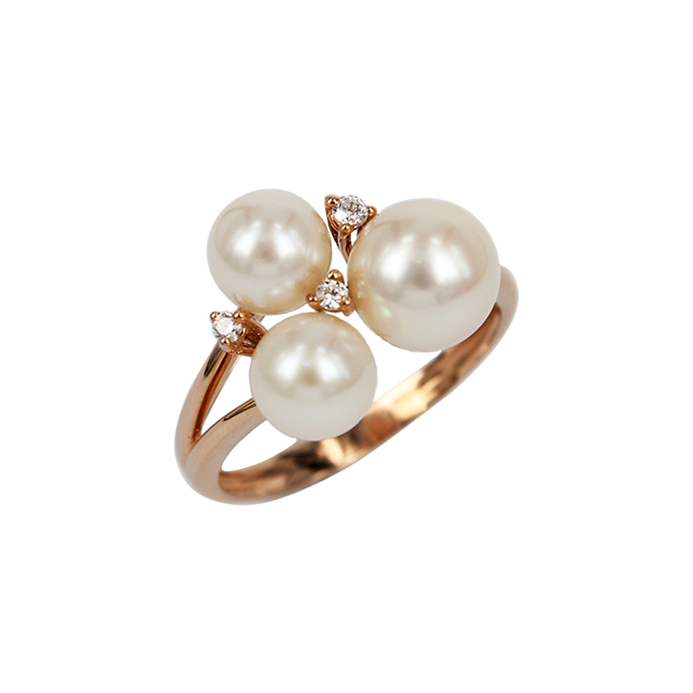 Fabio Ferro Trilogy Pearl Ring in Rose Gold with Zircons
