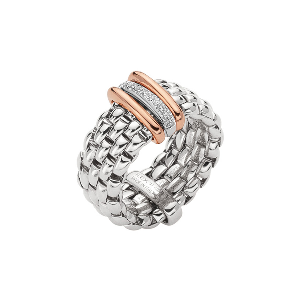 Fope Flex It Ring Panorama Collection in White and Rose Gold Size Medium
