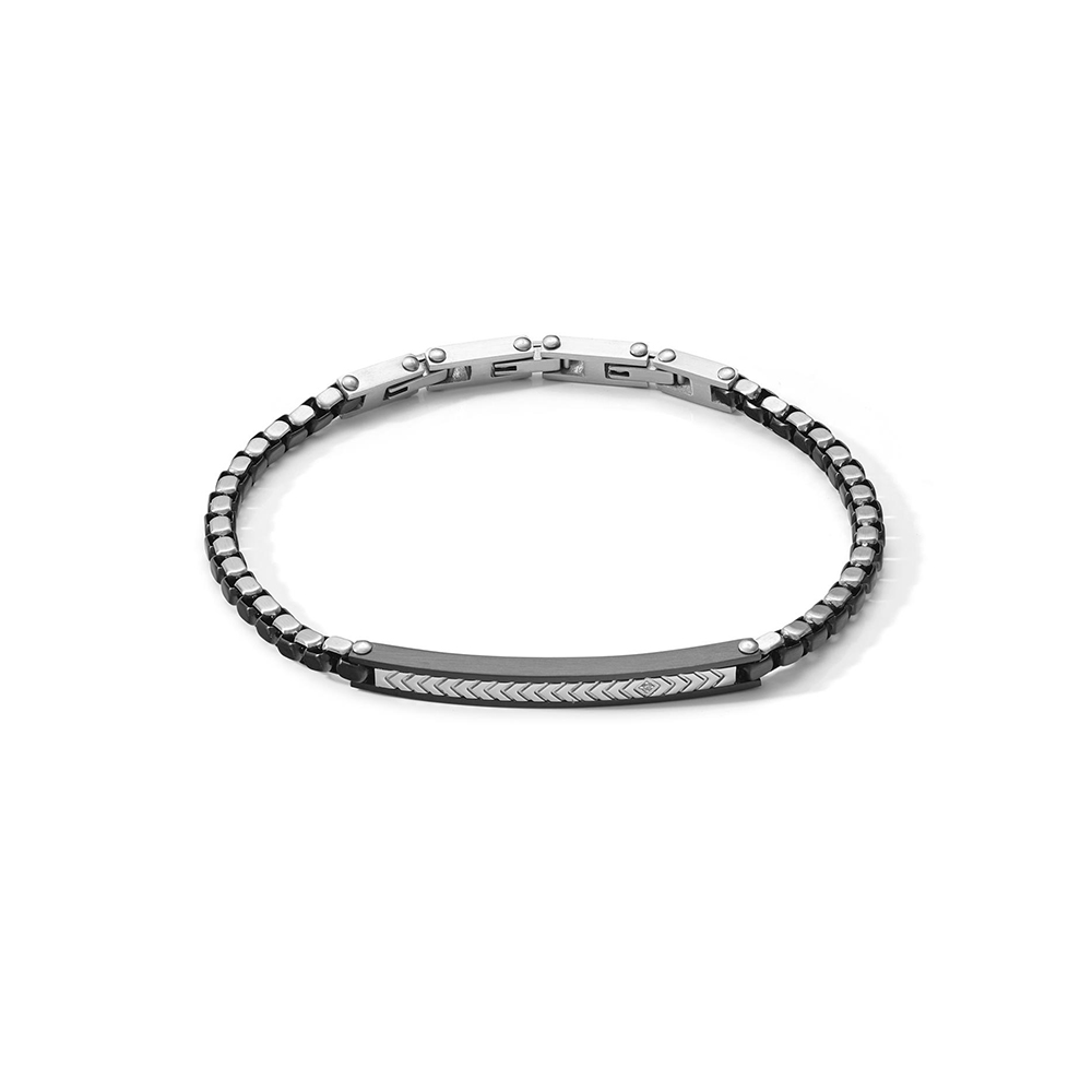 Comete Jewels Stainless Steel and Black PVD Bracelet with White Cubic Zirconia