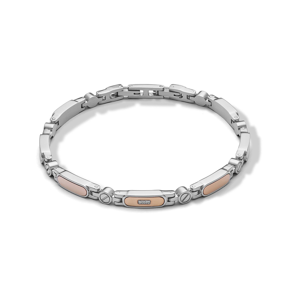 Comets Jewelry Bracelet in Polished Steel with PVD Rose and White Diamonds