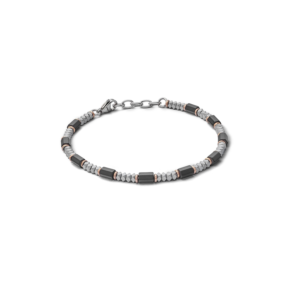 Comete Jewels Steel Bracelet with Hematite and Pink PVD