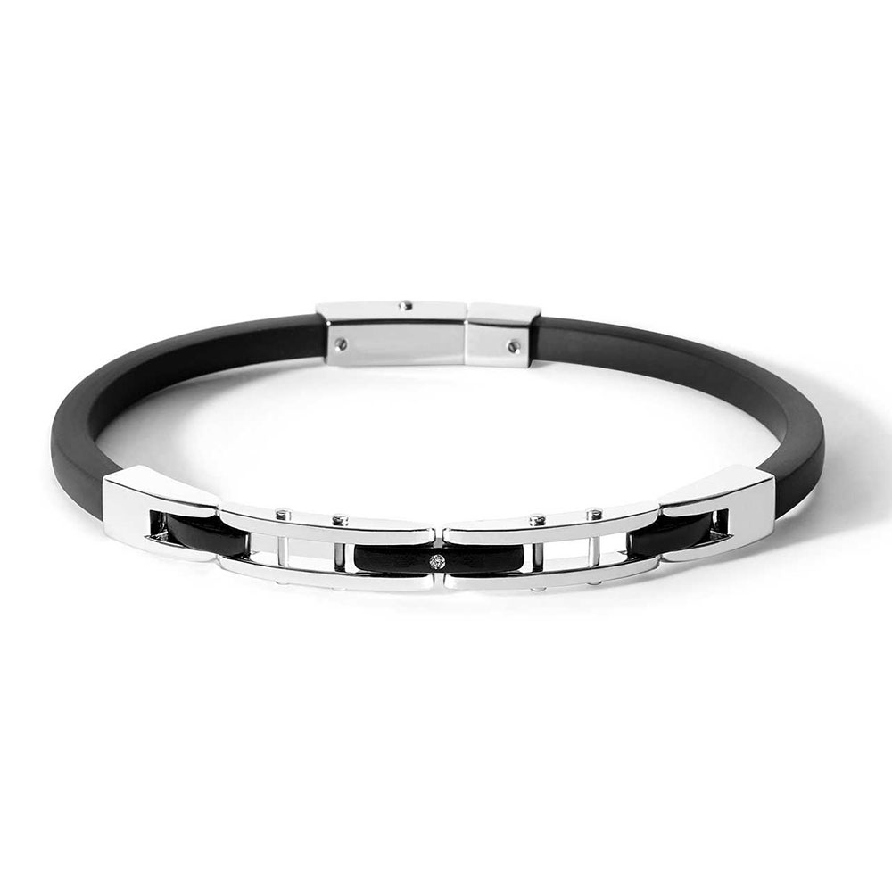 Men's Bracelet Comete Jewels In Black Rubber and Black PVD Steel With Diamond