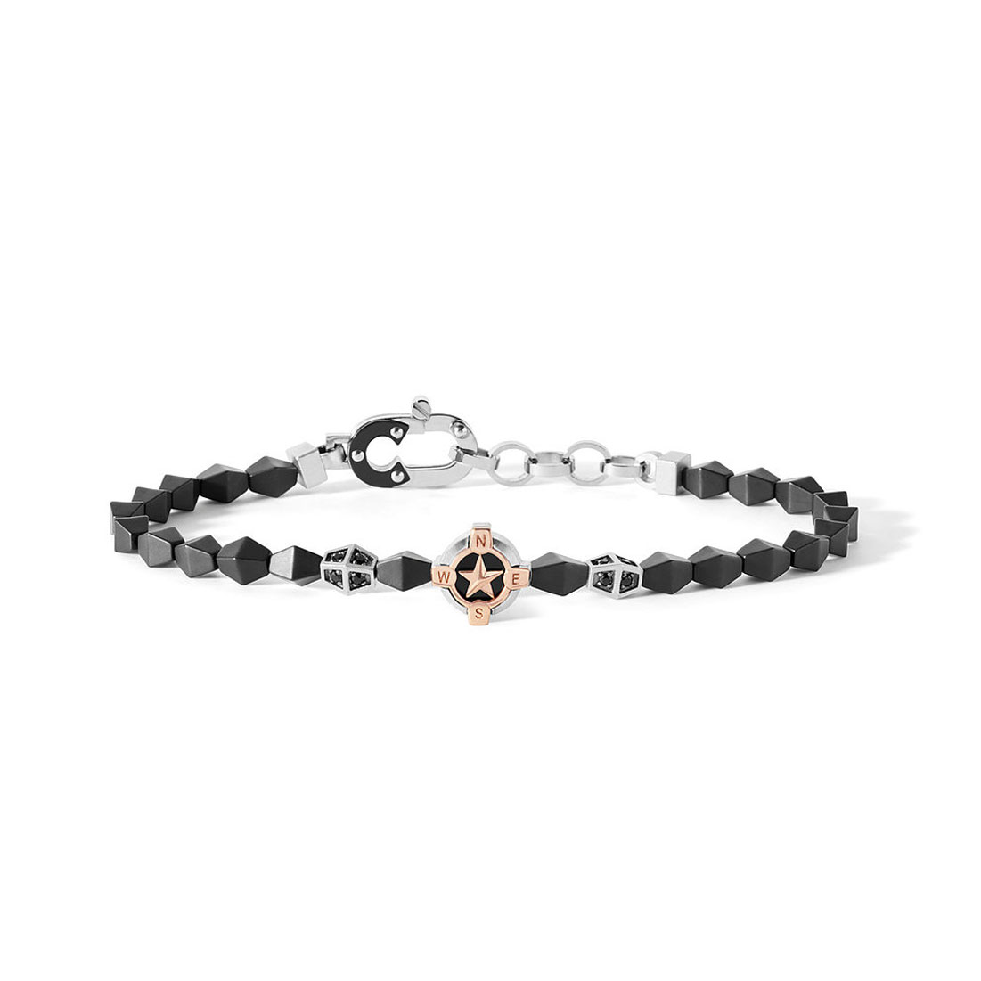 Men's Bracelet Comete UBR 919 Sterling Silver and Black Ceramic with Black Zircons Polar Star Collection