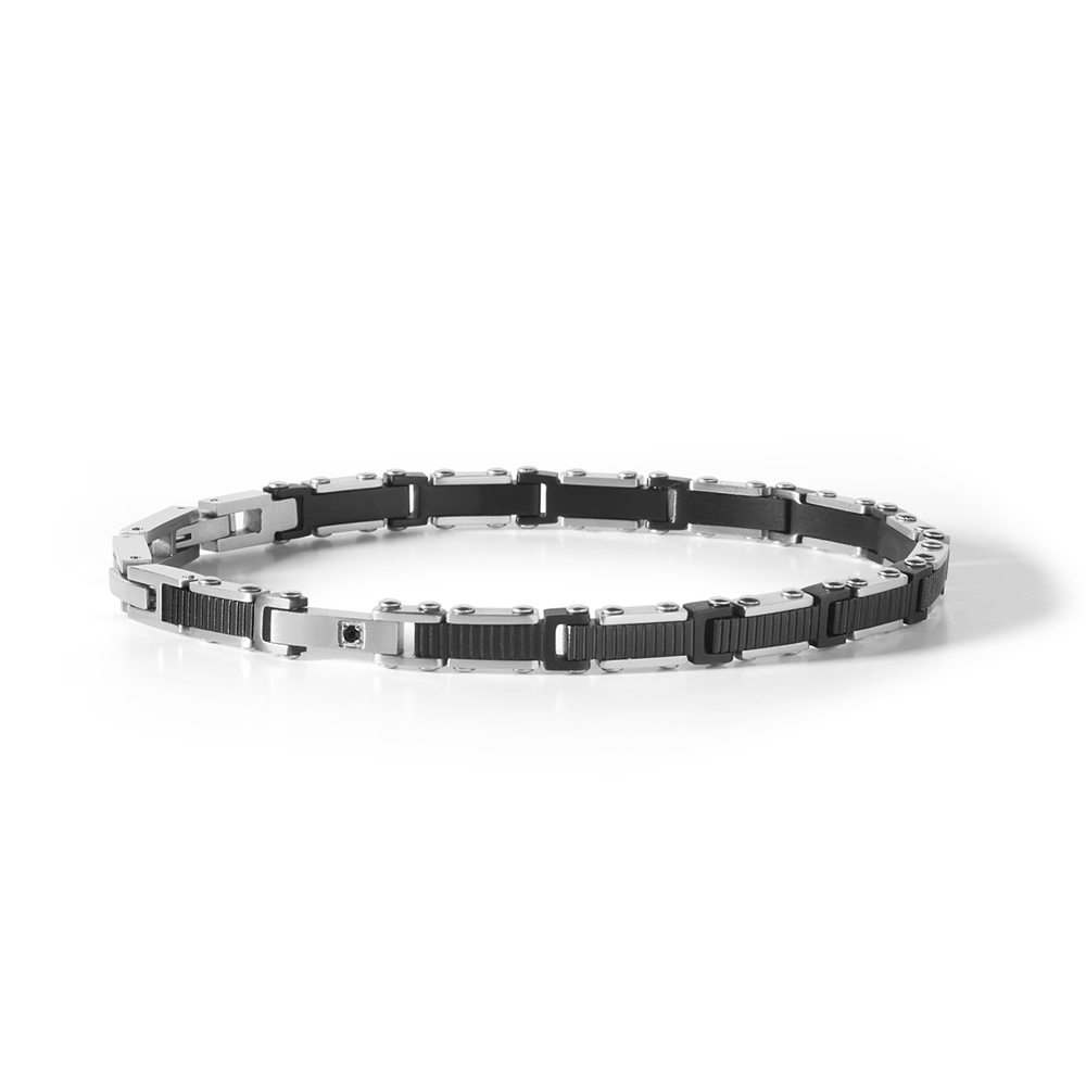 Comete Men's Bracelet in Steel and Black PVD with Black Zircon Cross Collection