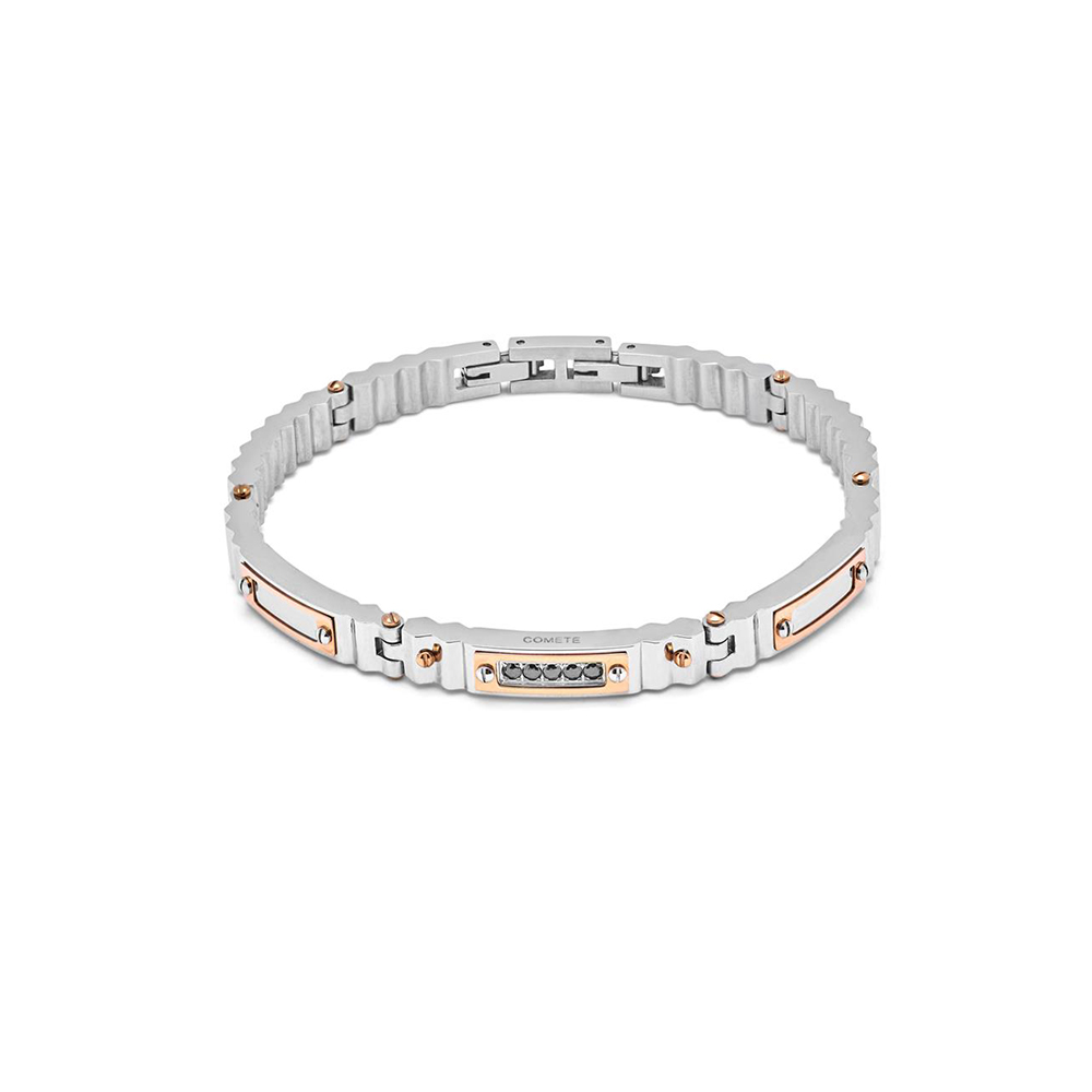 Comet Jewelry Steel and Pink PDV Bracelet with Black Diamonds