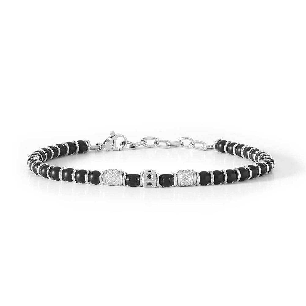 Men's Bracelet Comete Jewels In Steel and Black Onyx with Black Zircons District Collection Length 19 cm.