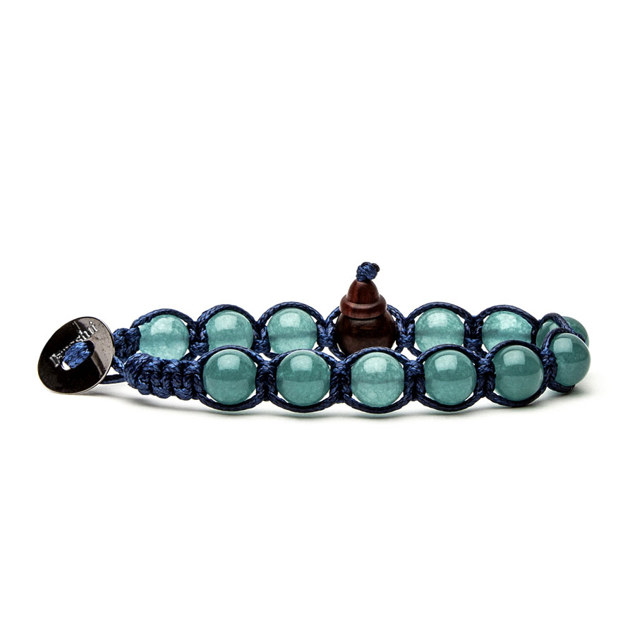 Tibetan Tamashii Bracelet in Lake Green Jade on Blue Cord Base