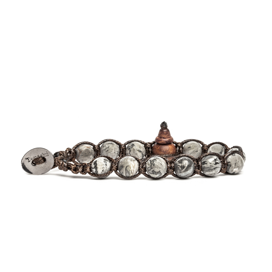 Original Tibetan Tamashii Bracelet In Picasso Jasper Grey