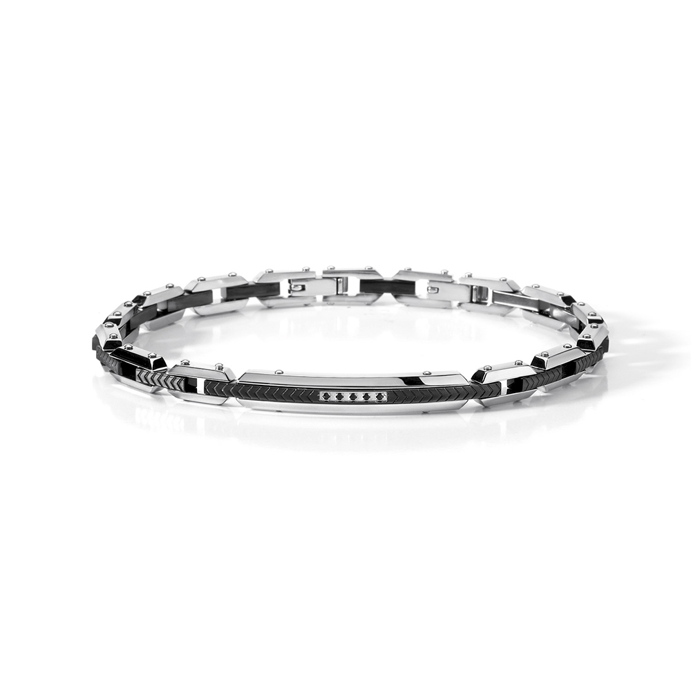 Comete Gioielli Faces Armband Stahl mit PVD und schwarzen Spinellen