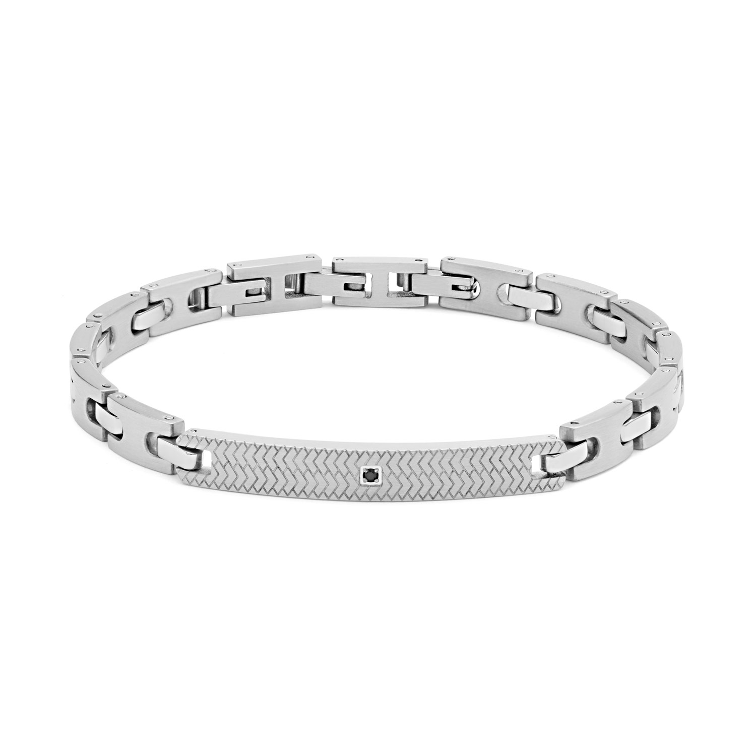 Comete Jewellery Herrenkette Armband mit Platte und Zirkon Schwarz
