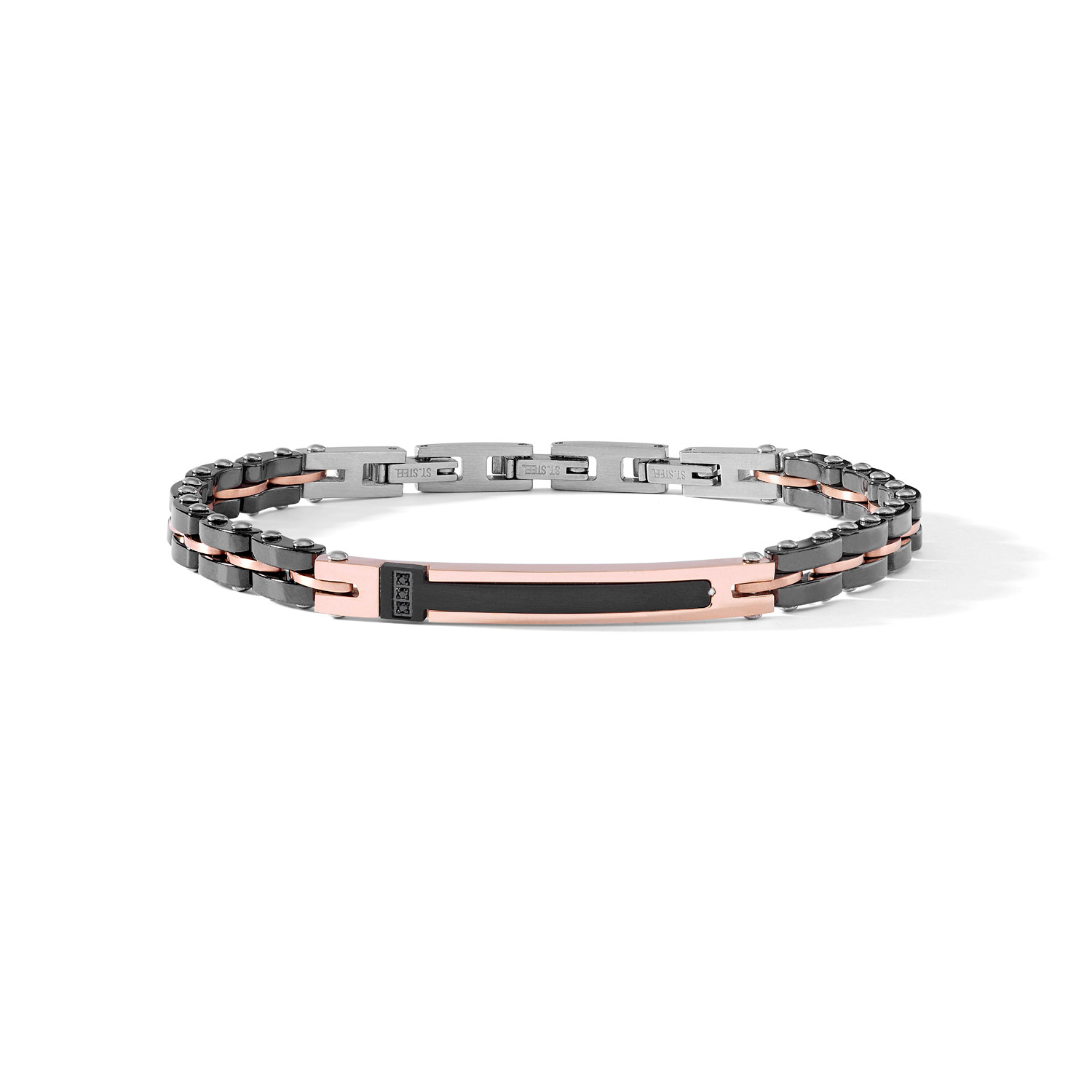 Comete Gioielli Kettenarmband aus Stahl und schwarzem PVD mit rosa Finish
