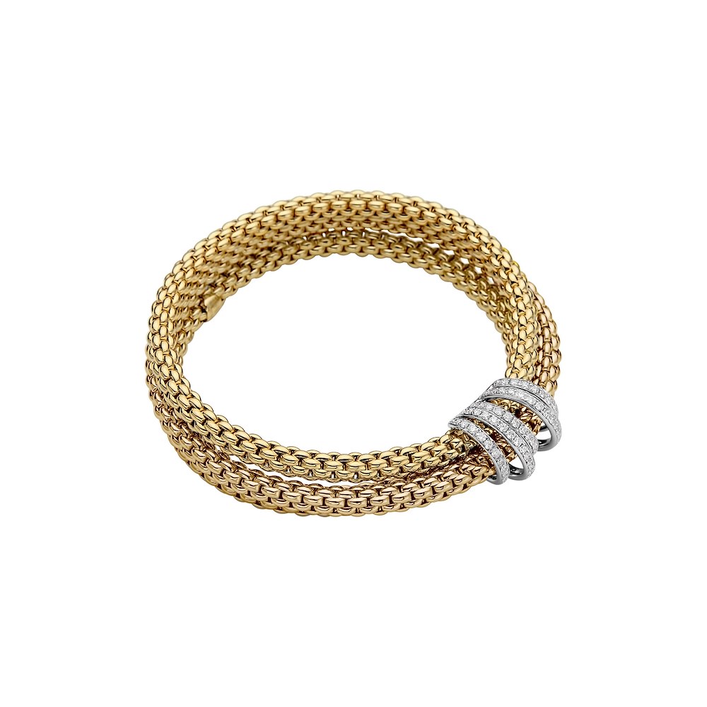 Fope Flex It Tris Solo Collection Bracelet in Yellow and White Gold with Diamonds
