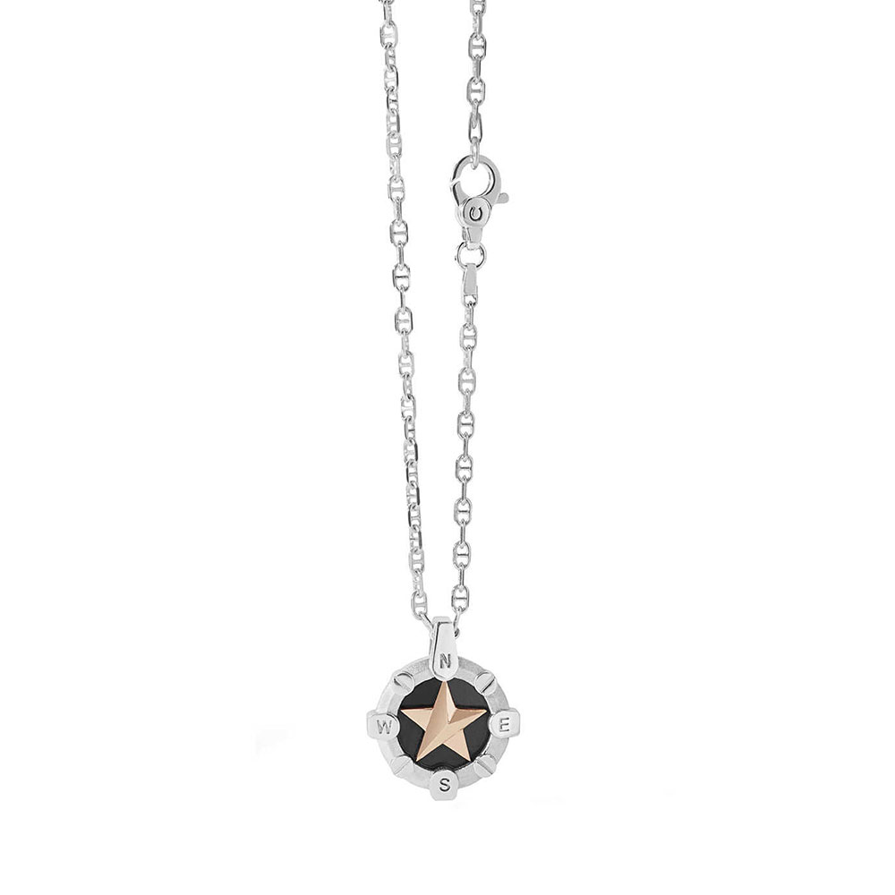 Comete Jewelry Men's Necklace in 925 Sterling Silver and Rose Silver Polar Star Collection