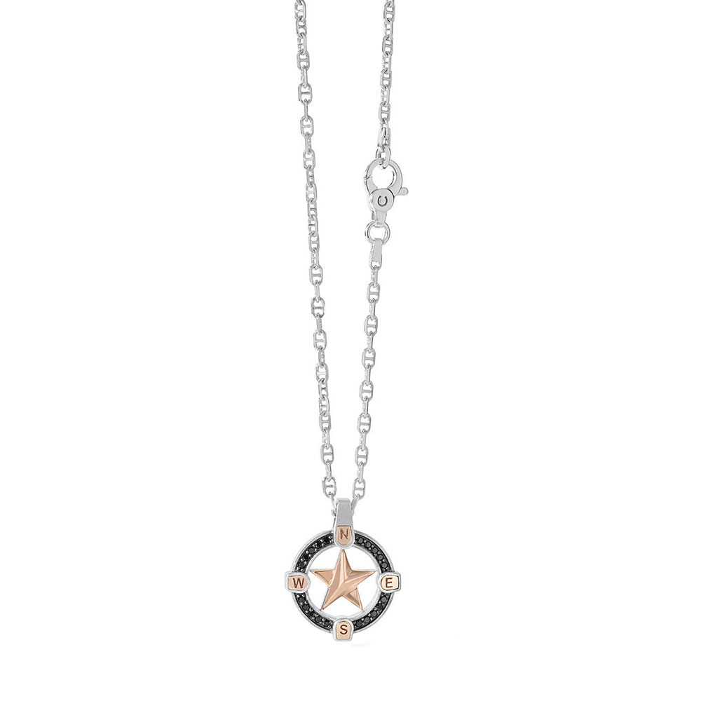 Comete Jewelry Men's Necklace in 925 Sterling Silver with Black Zircons Polar Star Collection