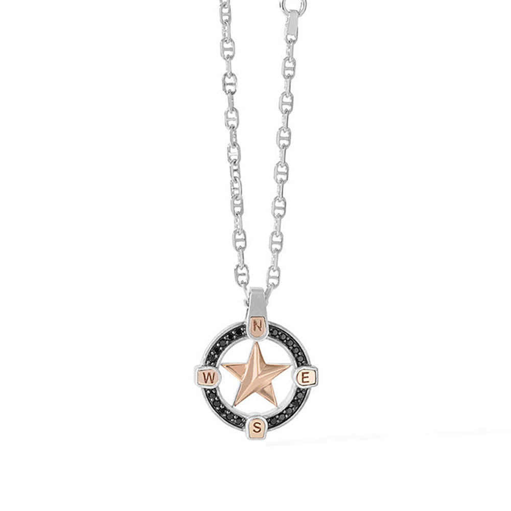 Comete Jewelry Men's Necklace in 925 Sterling Silver with Black Zircons Polar Star Collection