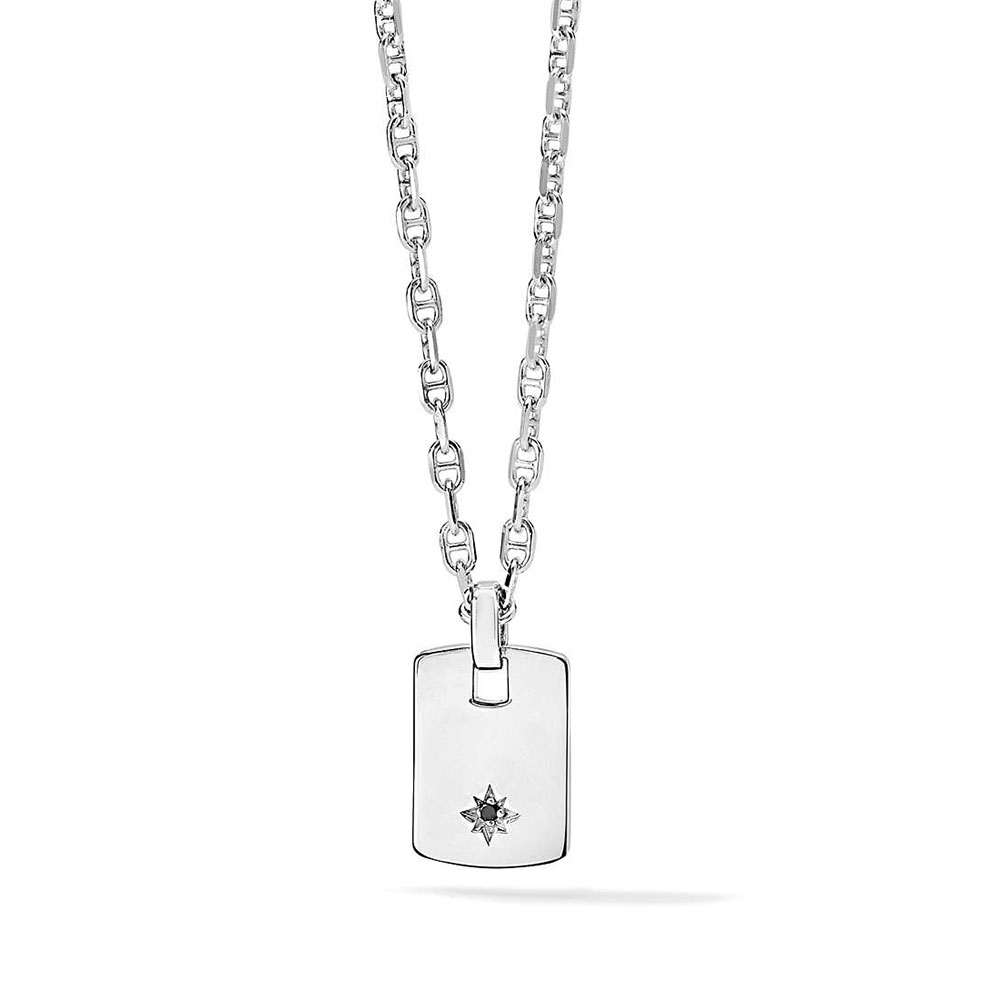 Comete Jewellery Herrenhalskette aus 925er Sterlingsilber mit schwarzem Diamant Faith Collection