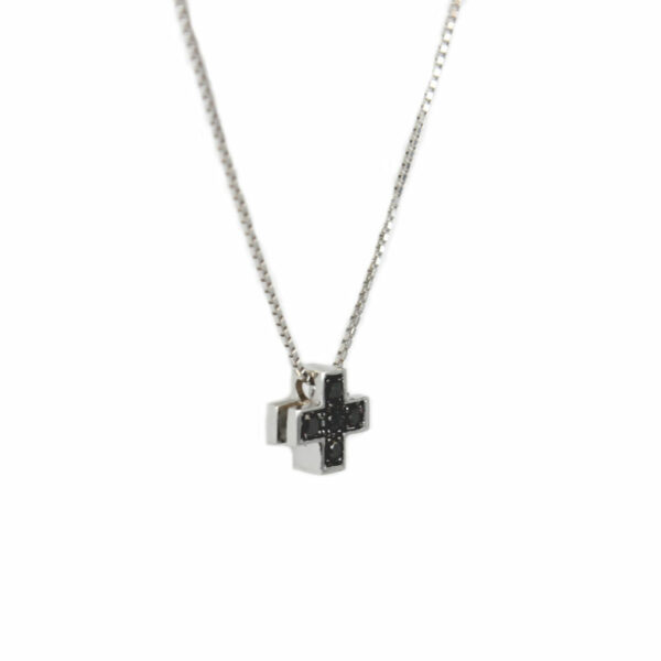 Fabio Ferro Kleine Kreuz-Halskette mit schwarzen Diamanten
