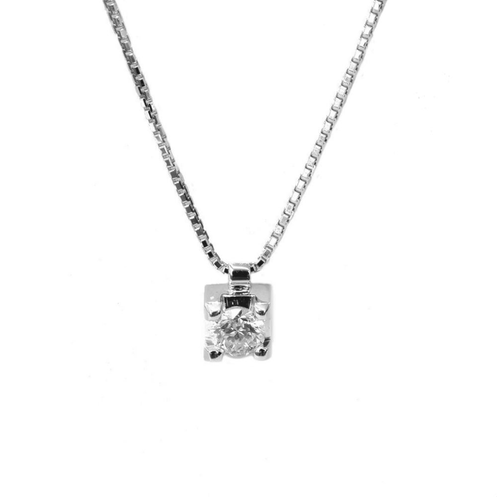 White Gold Dot Light Necklace With Solitaire Diamond 0.27 Carats Valenza Jewelry