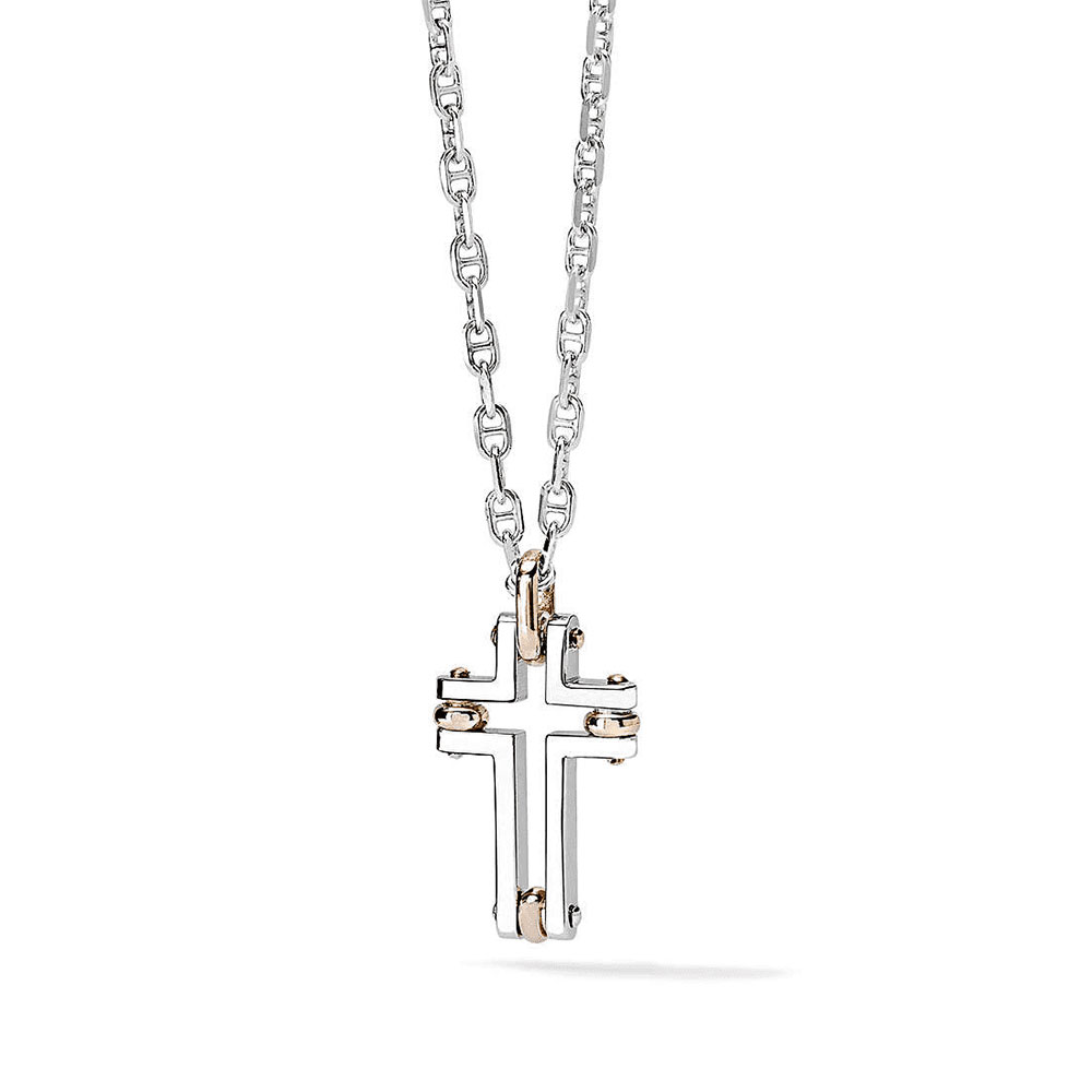 Comete Herren Halskette 925 Sterling Silber und Rose Gold Faith Kollektion