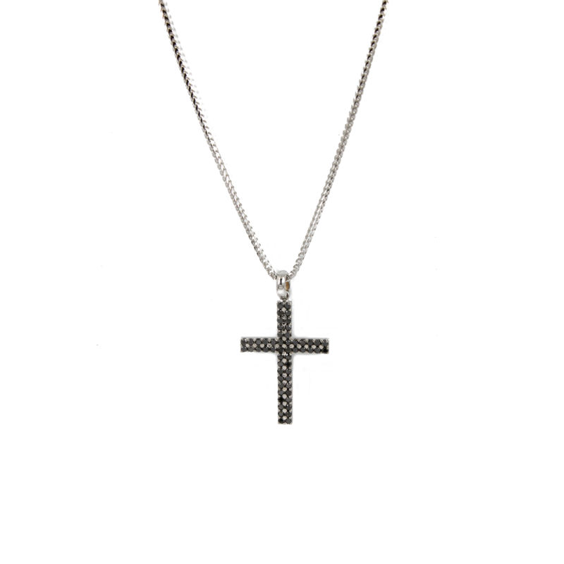 White Gold Necklace With Black Diamond Cross