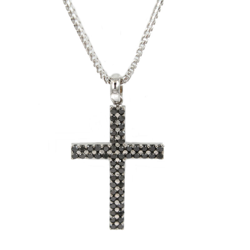 White Gold Necklace With Black Diamond Cross