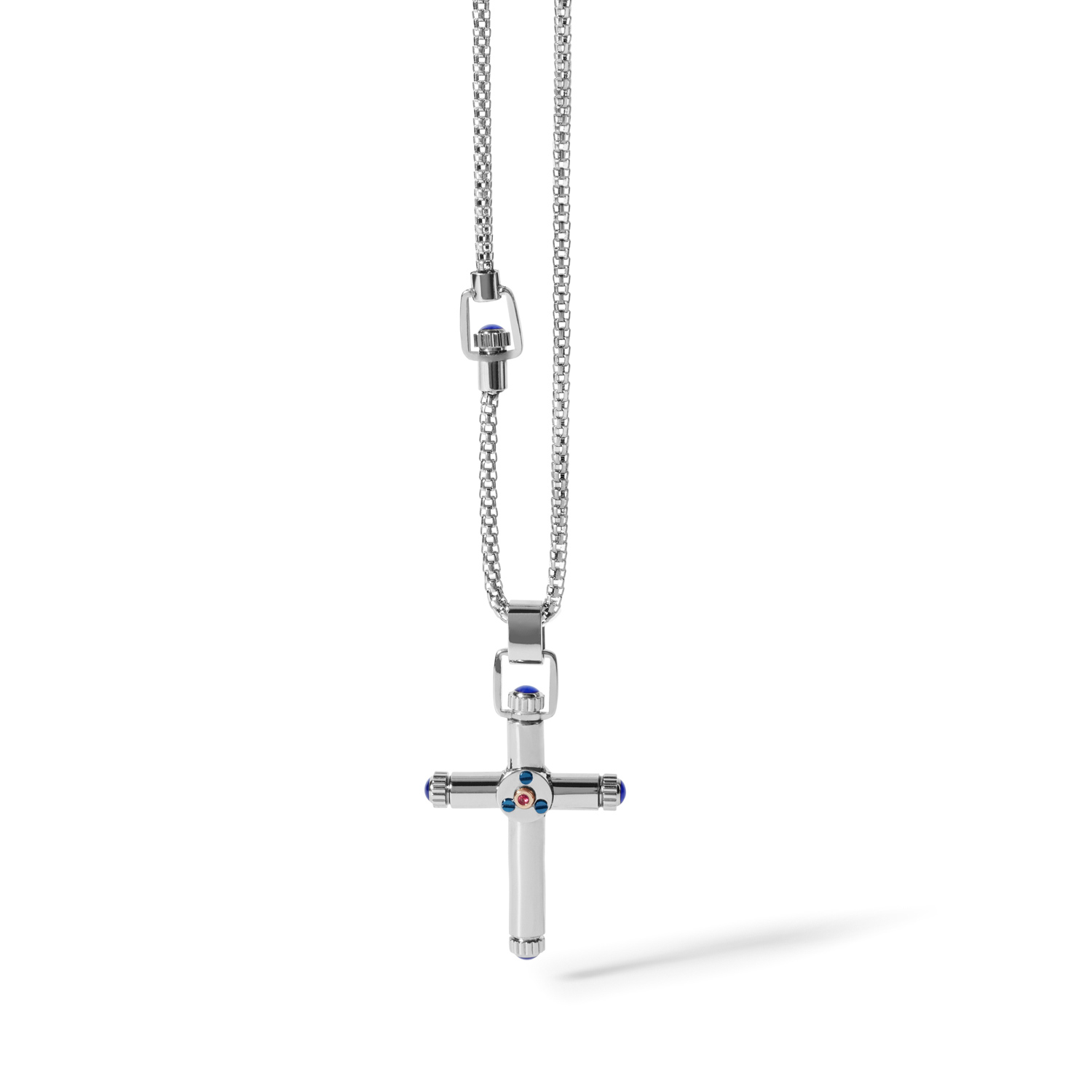 Comets Jewelry Men's Necklace with Cross and Blue Crystals in Steel