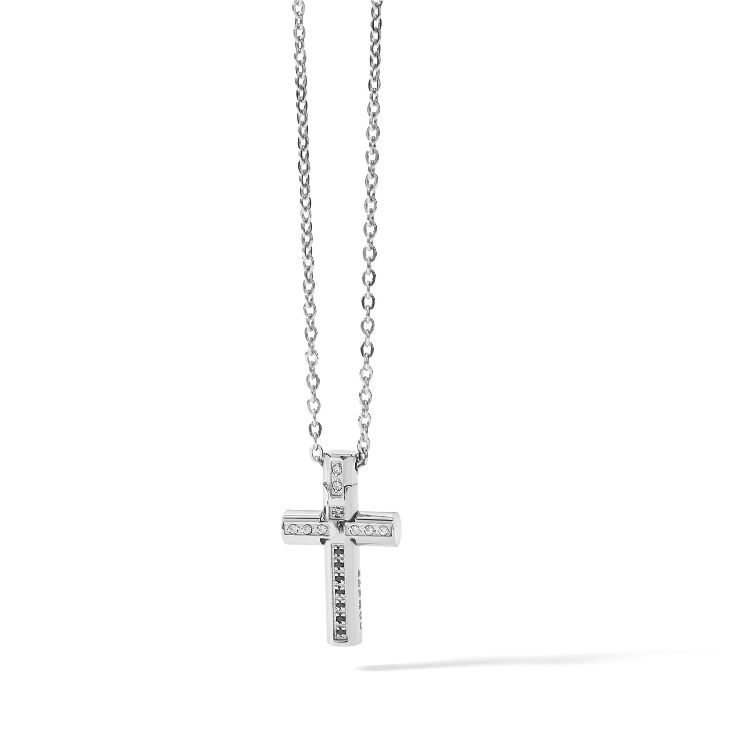 Comete Schmuck Halskette aus Stahl und Zirkonen mit Kreuz-Anhänger