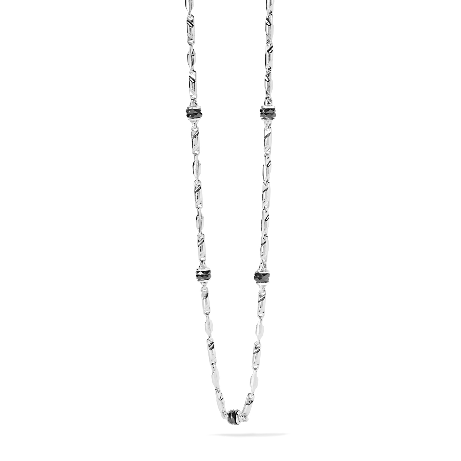 Comete Jewelry Men's Silver Jointed Necklace with Bowl and Black Zircons