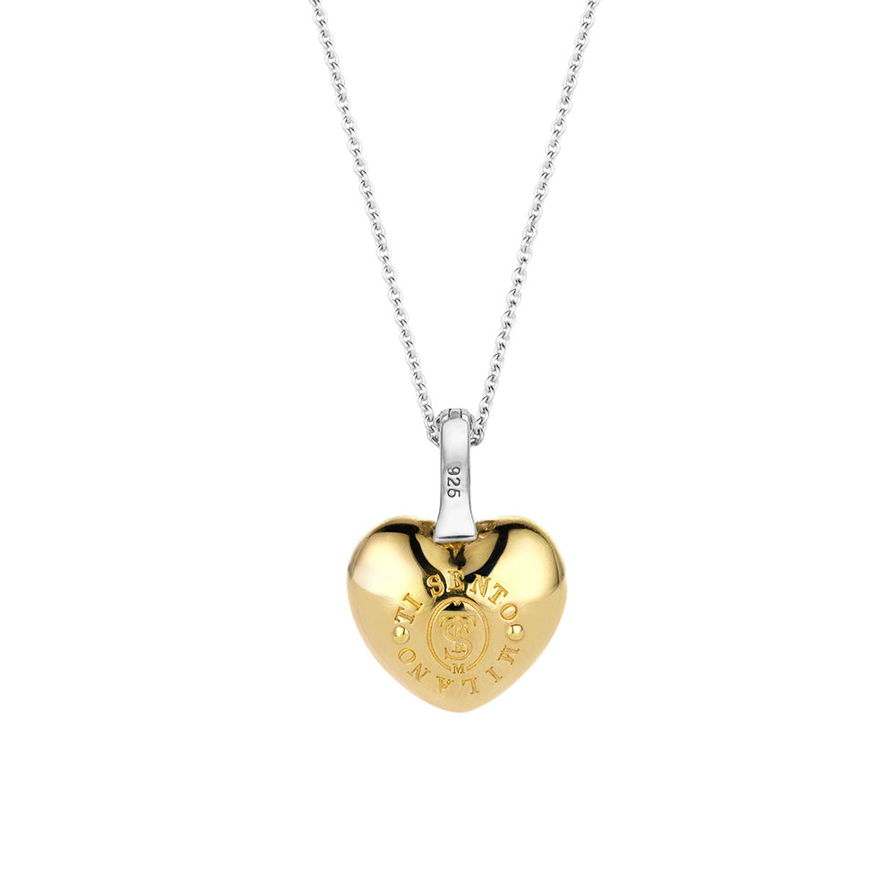 Women's 925 Sterling Silver Necklace With Yellow Gold Plated Heart Pendant Ti Sento Milano