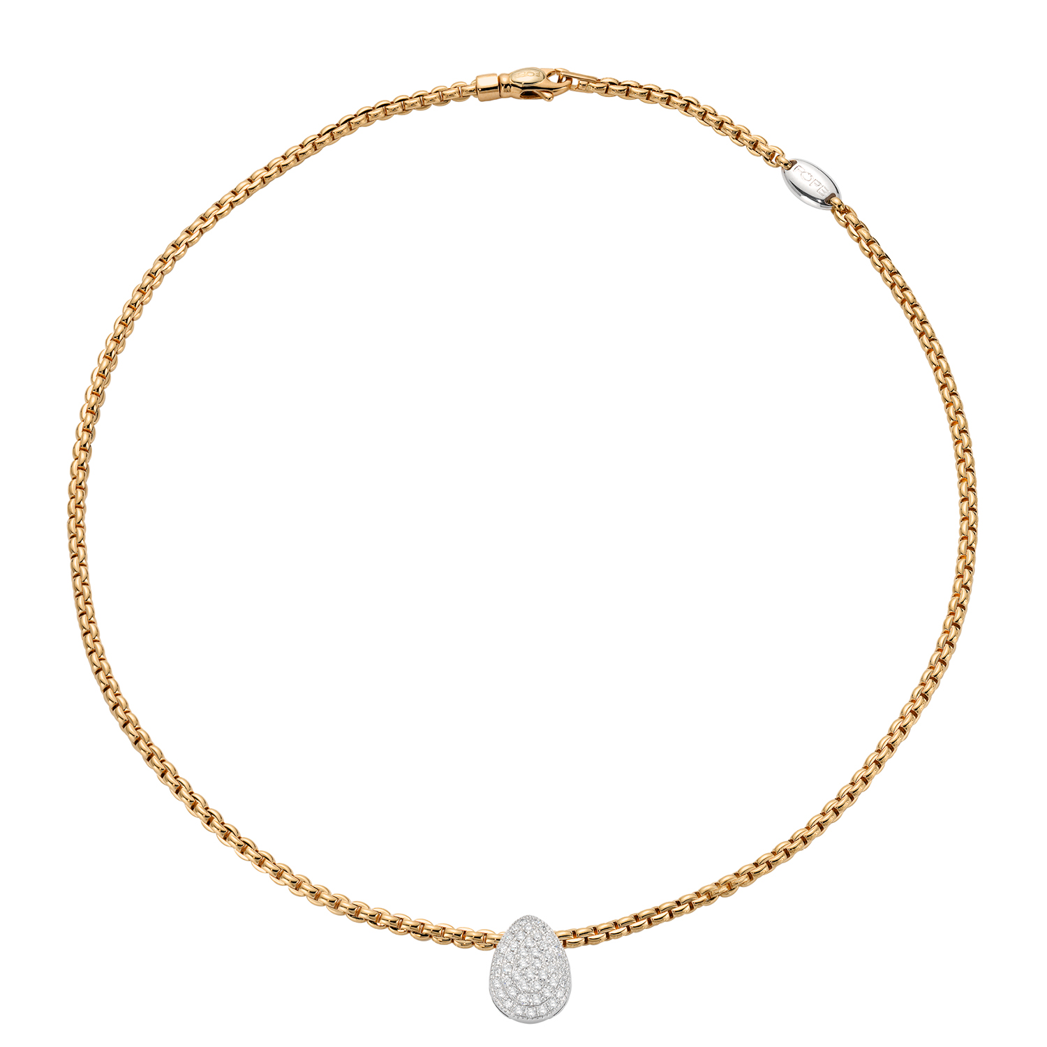 Fope Eka Tiny Collection Necklace in Yellow and White Gold with Diamond Drop