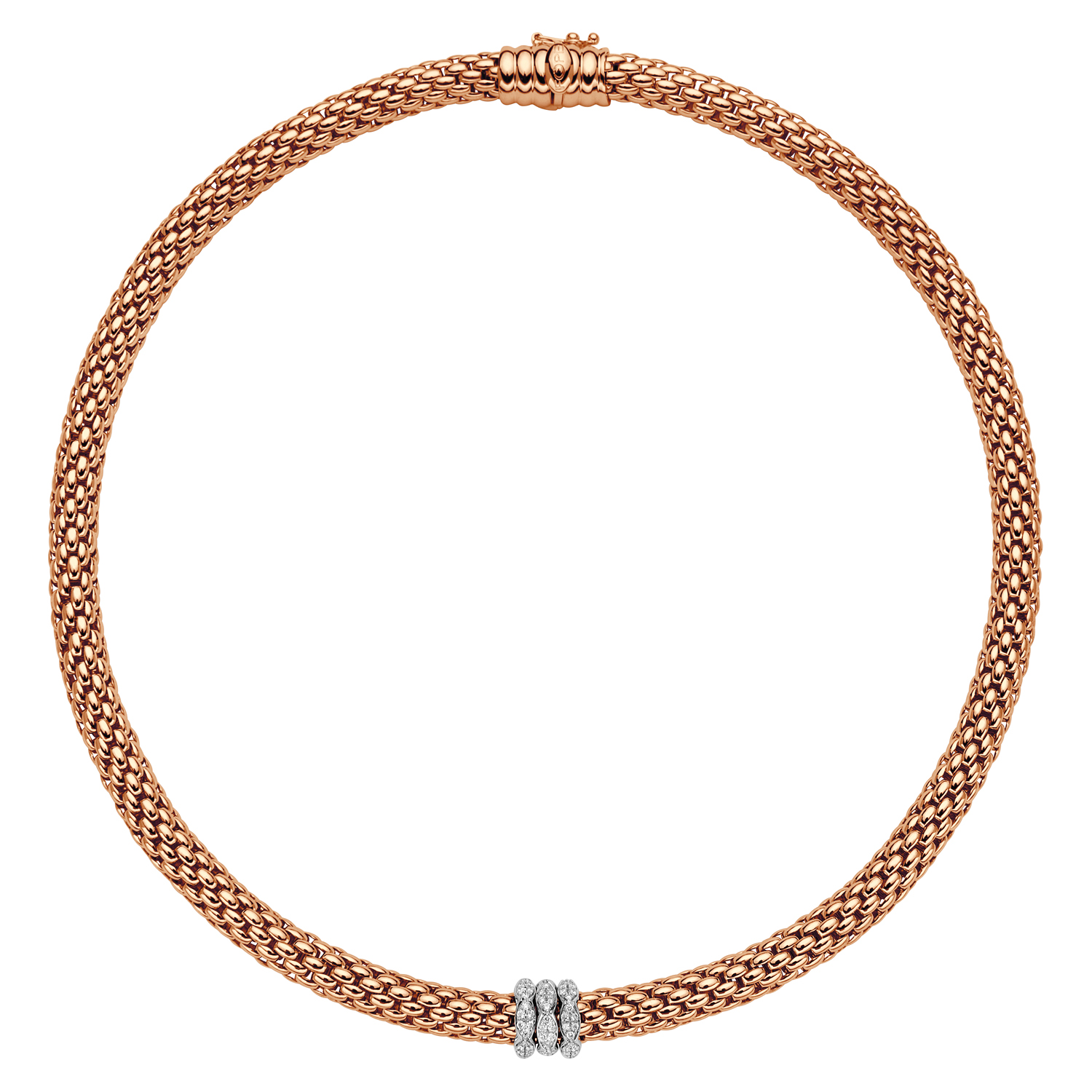 Fope Love Nest Collection Necklace in Rose and White Gold with Diamond Pave