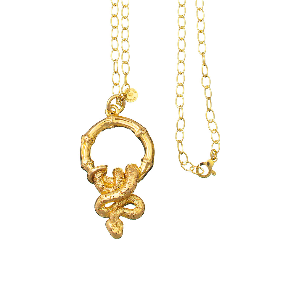 Giovanni Raspini Necklace Bamboo and Snake Pendant Golden 90 cm