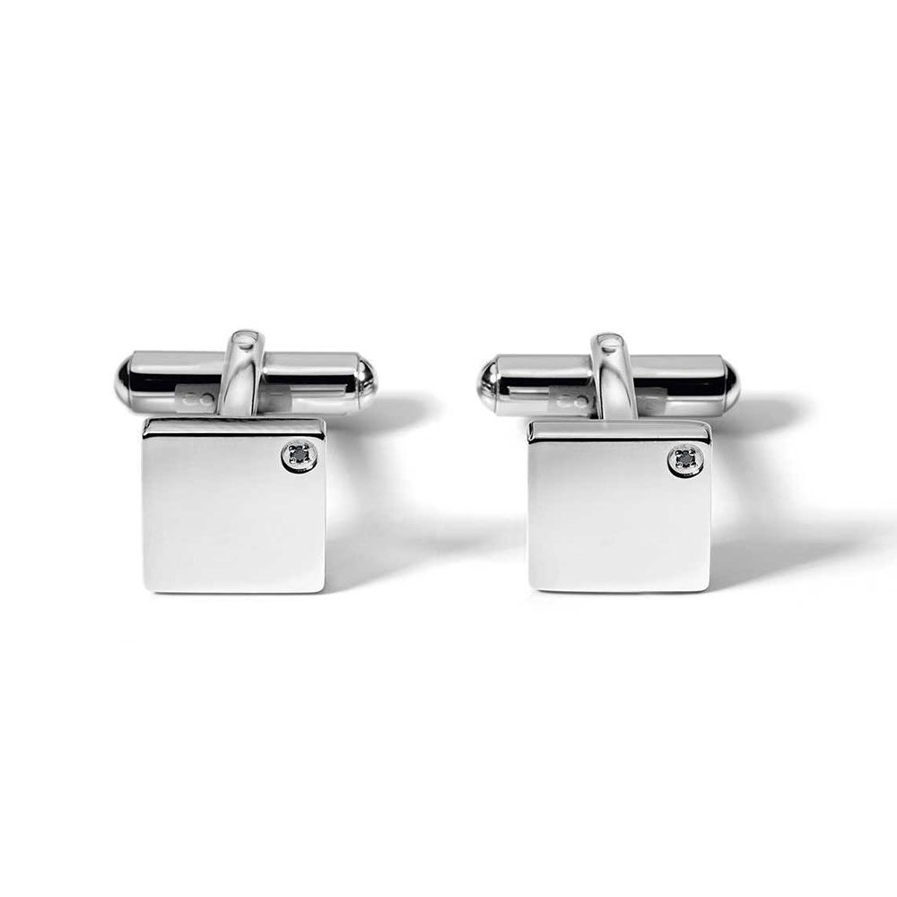 Men's Cufflinks Comete Jewelry UGL 102 In Mirrored Steel MM. 11x11 With Black Diamonds