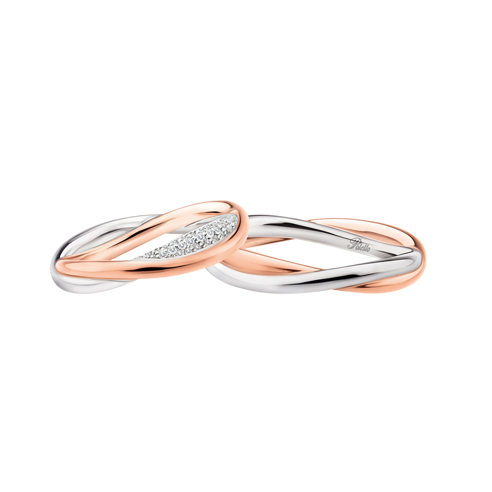 Pair of Polello White and Rose Gold Wedding Rings with Diamonds