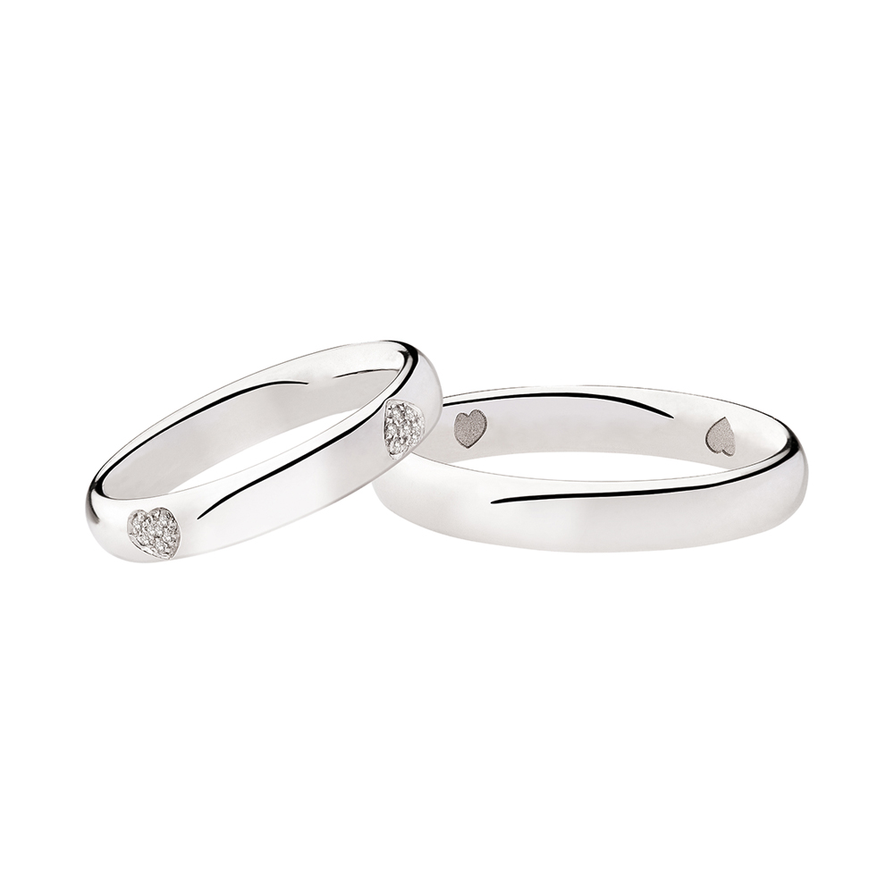 Pair of Wedding Rings Polello in White Gold Hearts Collection with Diamonds