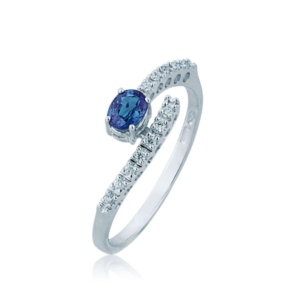 Fabio Ferro Ring in White Gold with Brilliant Cut Diamonds and Blue Sapphire 0.33 Carat