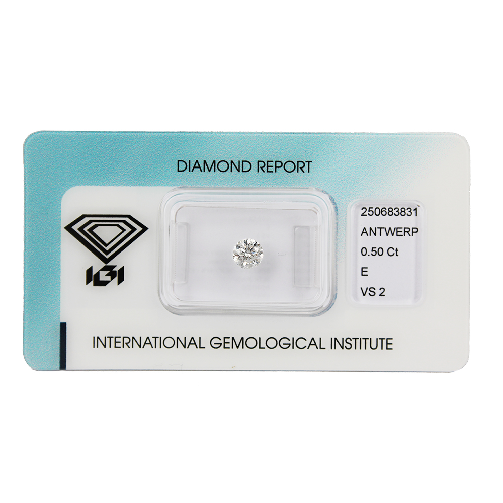 Investitionsdiamant in Blisterverpackung mit IGI-Zertifikat Brillantschliff Karat 0,50 E VS 2