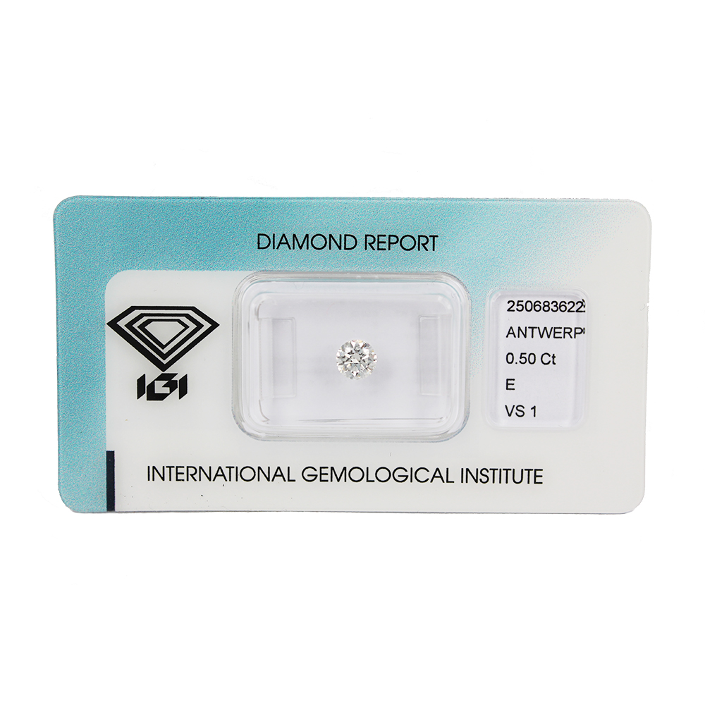 Investitionsdiamant in Blisterverpackung mit IGI-Zertifikat Brillantschliff Karat 0,50 E VS 1