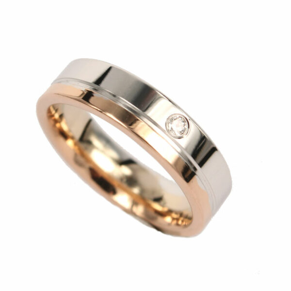 Weiß und Rose Gold Hochzeit Band Modell Emotion Fabio Ferro mit Diamant 0,03 Karat.