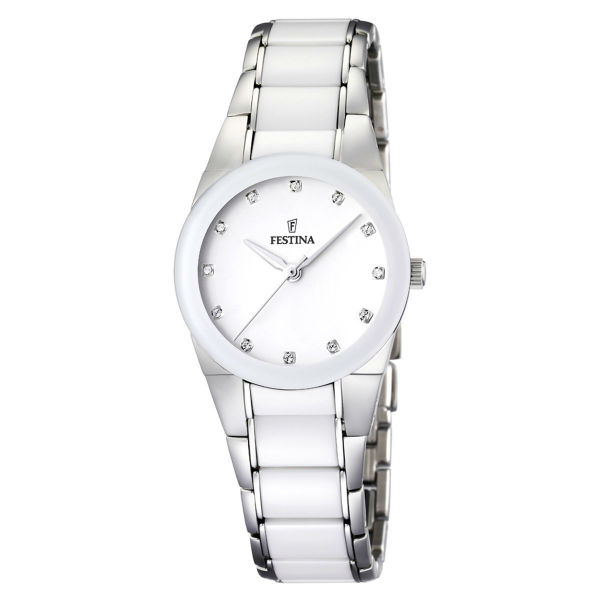 Festina Ceramic Donna Bianco Tondo Piccolo Con Strass