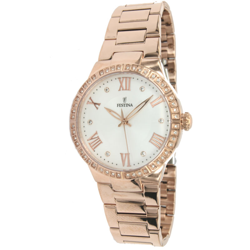 Festina Women's Rose Plated Steel With Rhinestones